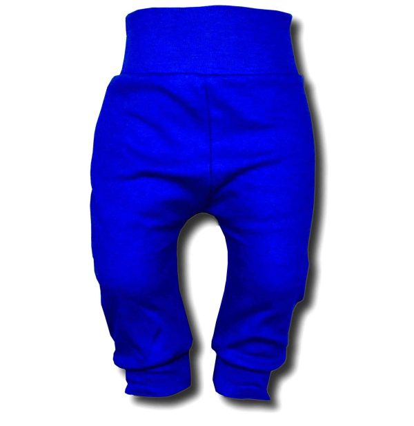 niebieskie chabrowe gładkie spodnie bezuciskowe spodenki bawełniane do spania do przedszkola i żłobka na delikatnym pasie bezuciskowym