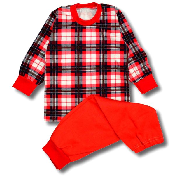piżamka dziecięca w granatowo-czerwoną kratę