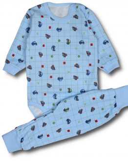 błękitna piżamka w autka body i spodenki ciepła