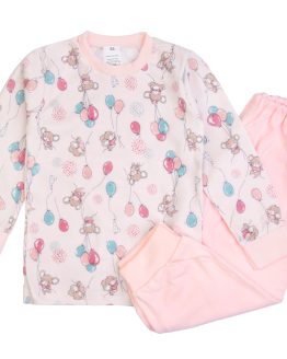 różowa piżama dziecięca piżamka dla dziewczynki długi rękaw spodnie i bluzka w misie z balonikami komplet bawełniany CiuchCiuch