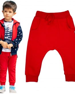 czerwone spodnie baggy ocieplane z kieszeniami