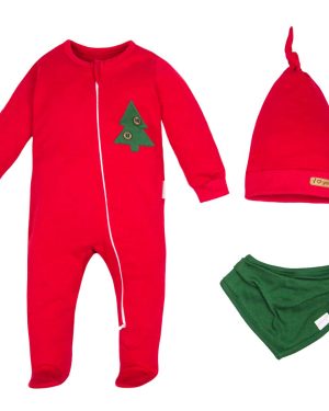 komplet niemowlęcy świąteczny czerwony pajacyk na zamek czapeczka i apaszka ubranko na święta