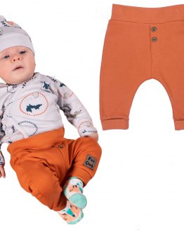 spodnie bezuciskowe bawełniane w kolorze rudym dla niemowlaka baggy