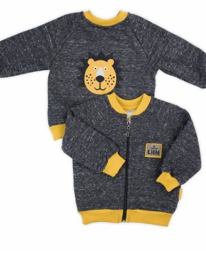 grafitowa bluza rozpinana dla niemowlaka z miodowymi wstawkami i nadrukiem lwa