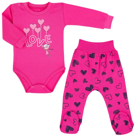 różowy komplet niemowlęcy dla dziewczynki body i półśpiochy w serca z brokatem
