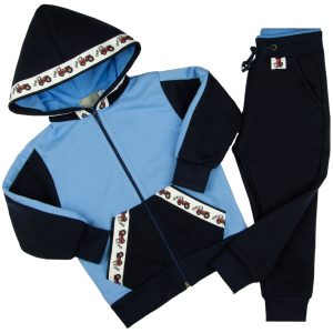 granatowo-niebieski dres traktorki spodnie dresowe i bluza z kapturem
