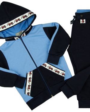 granatowo-niebieski dres traktorki spodnie dresowe i bluza z kapturem