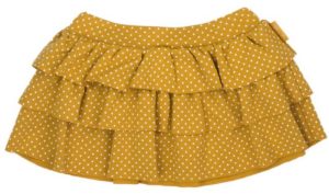 musztardowa spódniczka w groszki z falbankami