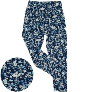 granatowe legginsy w białe i niebieskie kwiatuszki łączka