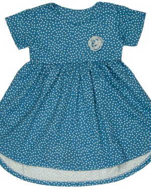 niebieska sukienka w białe groszki krótki rękaw