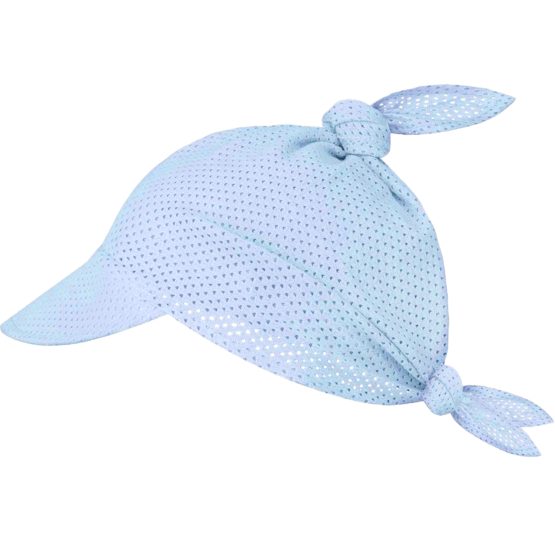 błękitna ażurowa z siatki siateczki chusta na głowę z daszkiem na słońce dla niemowlaka polska bawełna CiuchCiuch
