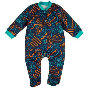 granatowy pajac niemowlęcy w kolorowe wzorki dla chłopca