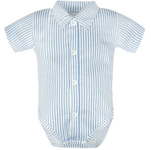 biało-błękitne koszulobody w paseczki krótki rękaw wizytowe body dla chłopca