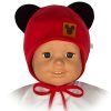 czapka niemowlęca dla dziewczynka myszka czerwona wiązana z uszami