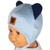 czapka wiązana na jesień niemowlęca cynamon błękitna z uszami misio