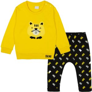 komplet dla chłopca żółta bluza bear i czarne spodnie baggy z napisami