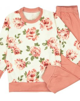 piżama róże angielskie dla dziewczynki pudrowy róż w kwiaty długi rękaw