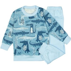 niebieska piżama dziecięca w krokodyle długie spodnie i bluzka z długim rękawem