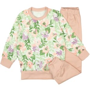 piżama pastelowe kwiaty dla dziewczynki pudrowy róż w kwiaty długi rękaw