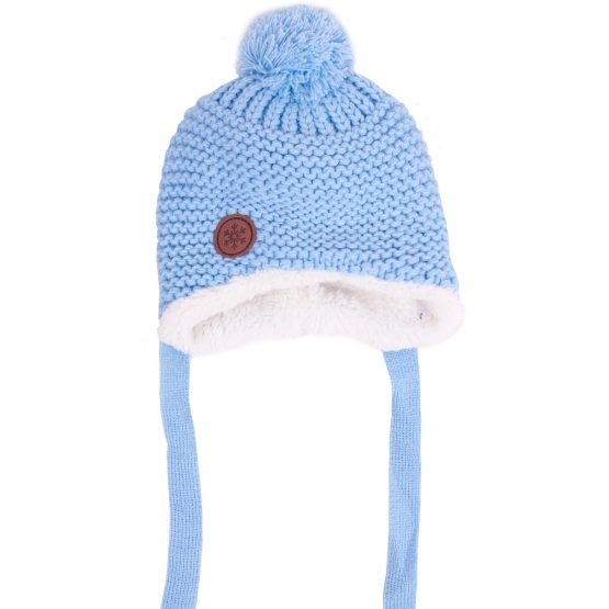błękitna czapka zimowa dla niemowlaka ocieplana futerkiem