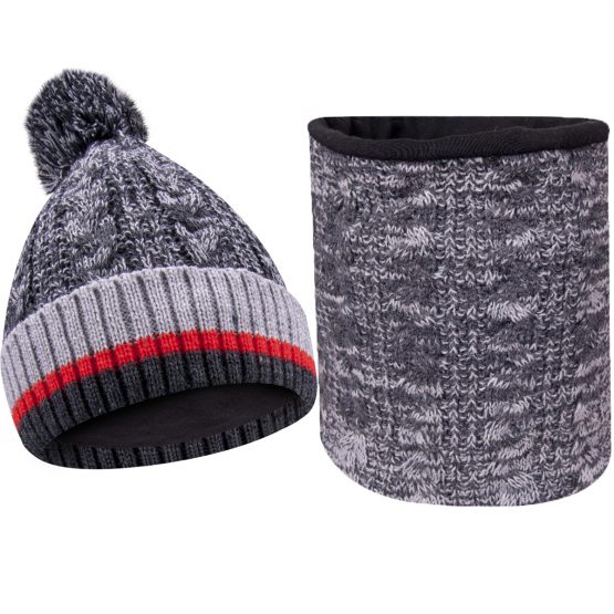 szary komplet ciepły na zimę czapka i komin dla chłopca