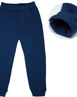 grube spodnie ocieplane meszkiem dla dziecka ciepłe granatowe ciuchciuch polskie zimowe dresowe dla chłopca dla dziewczynki do szkoły na jesień