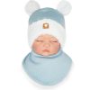 błękitna czapka z uszami z białym futerkiem i apaszka pod szyję ciepła ocieplana dla niemowlaka