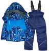 niebiesko-granatowy kombinezon zimowy ocieplany futerkiem kurtka i spodnie