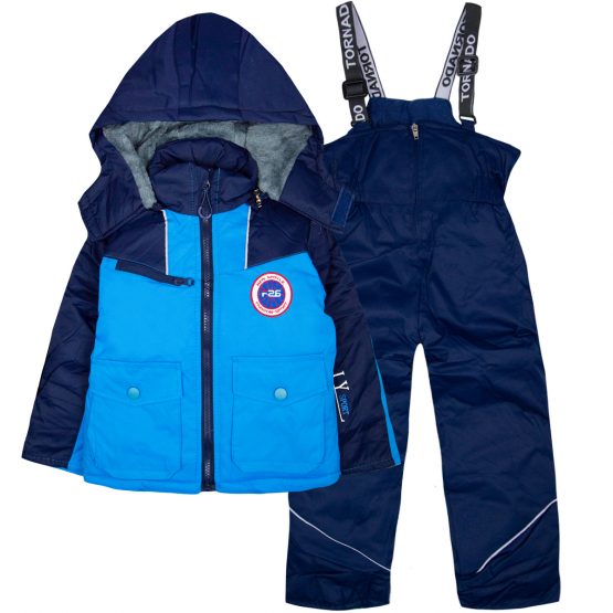 granatowo-niebieski kombinezon zimowy dla chłopca ocieplany kurtka i spodnie