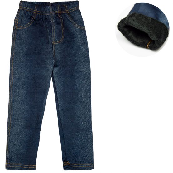 legginsy ocieplane futerkiem granatowe imitujące jeansy ciepłe dla dziewczynki