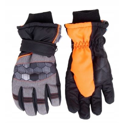 rękawice narciarskie na śnieg ocieplane dla chłopca czarno pomarańczowe