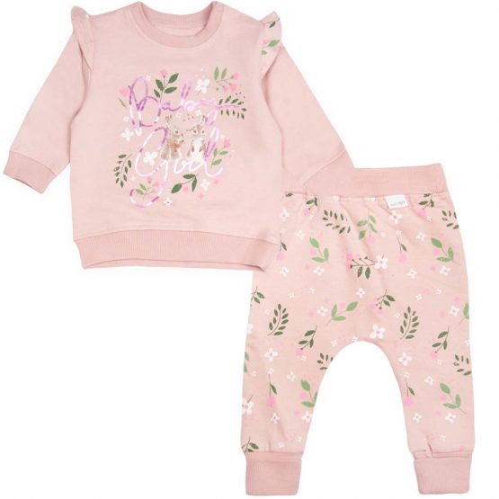 dres dla dziewczynki niemowlaka pudrowy róż z falbankami w kwiaty baby girl