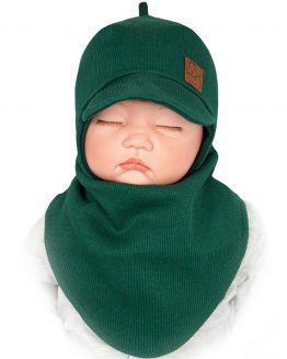 butelkowa zieleń komplet prążek czapka wiązana i apaszka regulowana na napki dla niemowlaka wiosna jesień