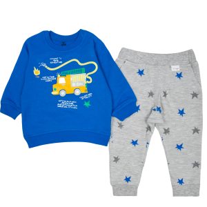 szaro-niebieski komplet niemowlęcy dres dla chłopca bluza i spodnie straż
