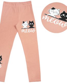 brzoskwiniowe legginsy dla dziewczynki gładkie z nadrukiem kotków