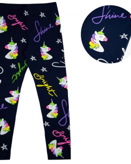granatowe legginsy bawełniane dla dziewczynki w kolorowe jednorożce unicorn