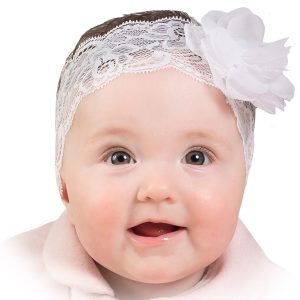 opaska do chrztu biała dla niemowlaka dziewczynki koronka z kwiatem