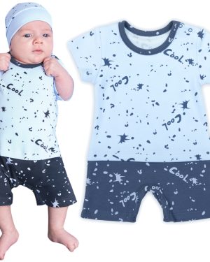 rampers niemowlęcy dla chłopca bawęłniany na lato błękitno-granatowy cool
