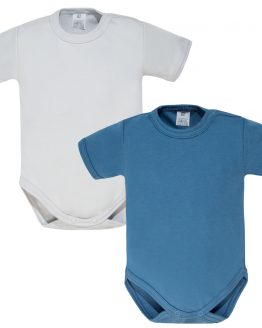 body niemowlęce z krótkim rękawem wielopak gładkie bez nadruków jasnoszare i niebieskie jeans