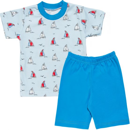 letnia piżamka w żaglówki marynarska krótki rękaw dla dziecka