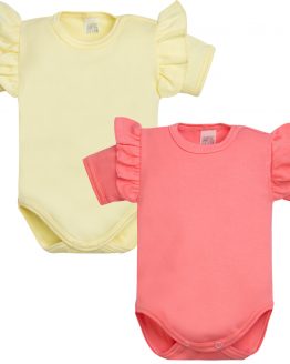 dwie sztuki body gładkie niemowlęce krótki rękaw gładkie cukierkowy róż i delikatny jasny żółty dla dziewczynki