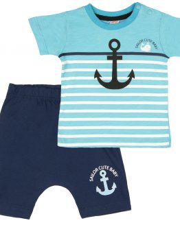komplet letni dla chłopca błękitny t-shirt i krótkie spodenki sailor