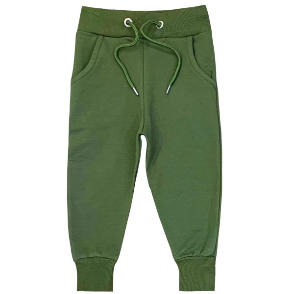 spodnie dresowe z meszkiem khaki dla dziecka dziecięce ze sznurkiem w pasie bezuciskowe ciemnozielone oliwkowe dresówka z meszkiem