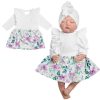 biała sukienka z body bodosukienka kwiecista z falbankami długi rękaw dla dziewczynki niemowlęca biała w fioletowe kwiaty