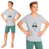 szaro-zielona piżama letnia dla chłopca z nadrukiem awesome bear krótkie spodenki zielone i koszulka krótki rękaw
