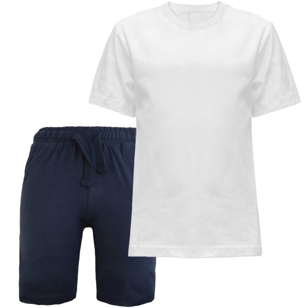 strój komplet na w-f wf dla chłopca biała koszulka i granatowe krótkie spodenki