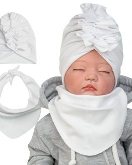komplet dresowy dla dziewczynki turban i apaszka niemowlęca w kolorze toffi biały