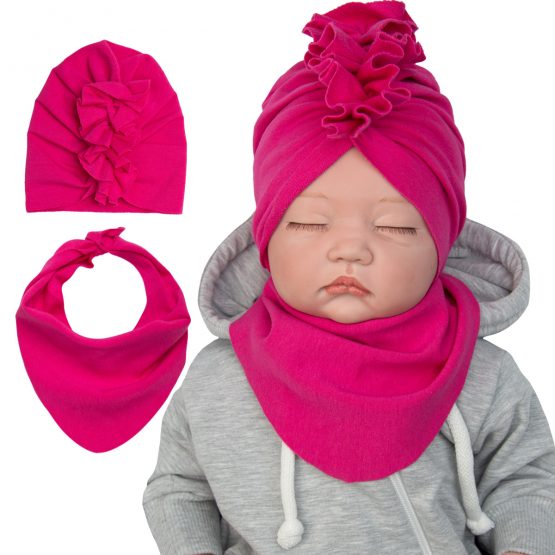 komplet dresowy dla dziewczynki turban i apaszka niemowlęca w kolorze amarantowym różowym
