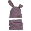 komplet dziecięcy wiosna jesień czapka i komin dwuwarstwowy prążek bawełniany z uszami królik wrzos fioletowy