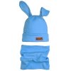 komplet dziecięcy wiosna jesień czapka i komin dwuwarstwowy prążek bawełniany z uszami królik wrzos niebieski